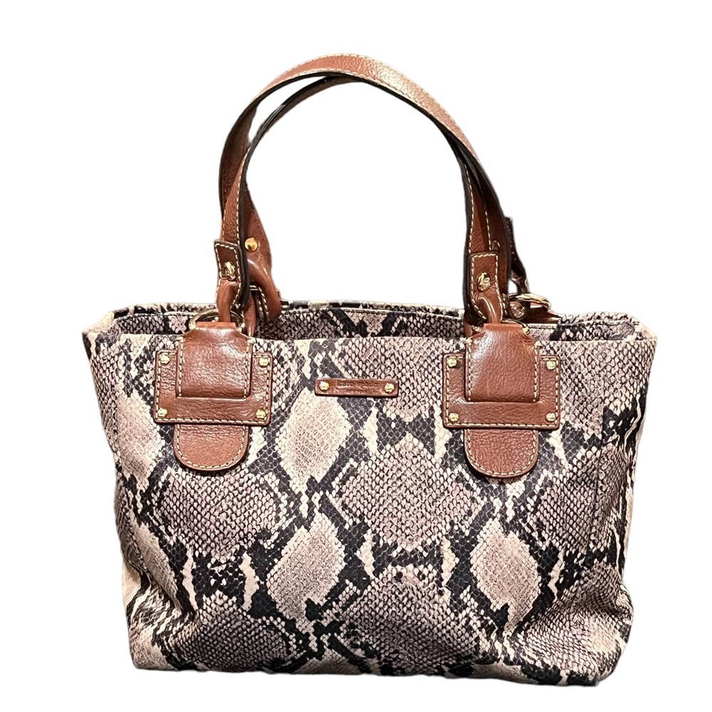Kate Spade Snake Skin Print Gray Black/Brown Leather Medium Satchel Bag Purse